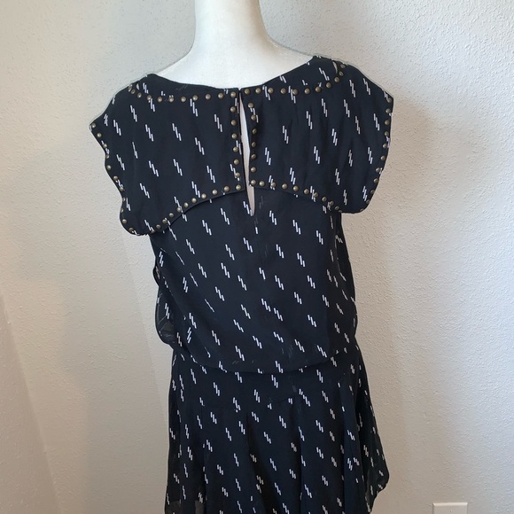Sam Edelman Bolt Print Studded Drop Waist Black Mini Dress Size Small - Picture 4 of 7